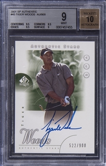2001 SP Authentic Golf "Authentic Stars" Autograph #45 Tiger Woods Signed Rookie Card (#522/900) – BGS MINT 9/BGS 10